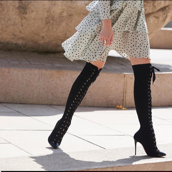 Christian Louboutin Frenchie Lace Up Over the Knee In Black Boots Size 40.5 - Picture 13 of 13
